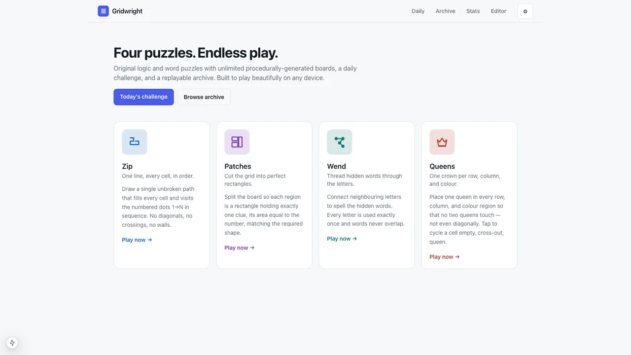 Gridwright puzzle platform