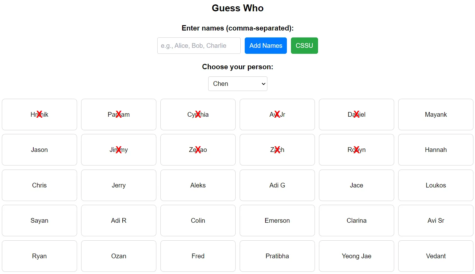 Guess Who Game